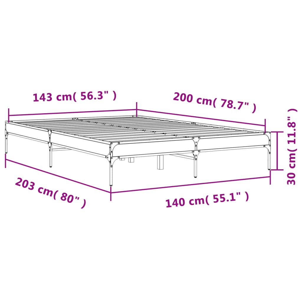 vidaXL Πλαίσιο Κρεβατιού Γκρι Sonoma 140x200 εκ. Επεξ. Ξύλο & Μέταλλο