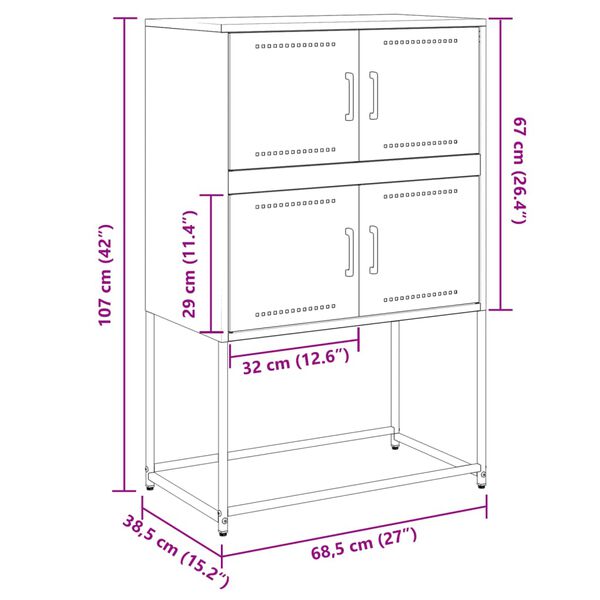 vidaXL Μπουφές Ανθρακί 68,5x38,5x107 εκ. από Ατσάλι