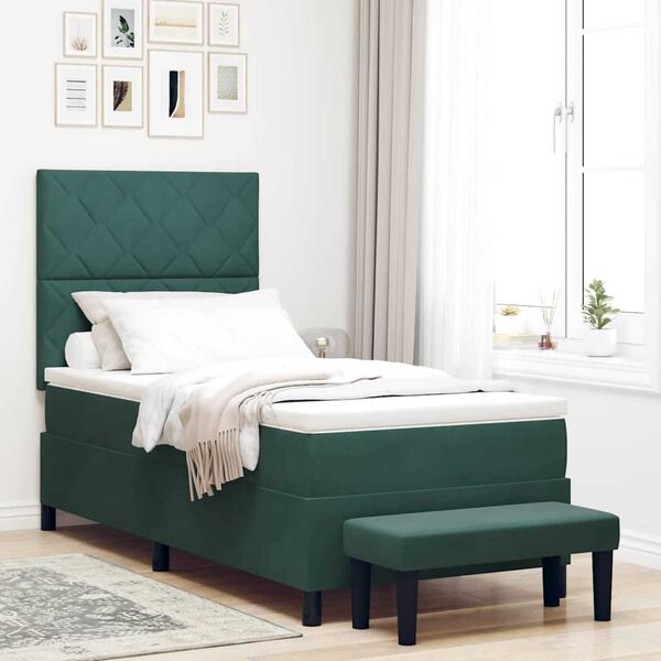 vidaXL Κρεβάτι με ελατήρια Σκούρο Πράσινο 100 x 200 cm Βελούδο