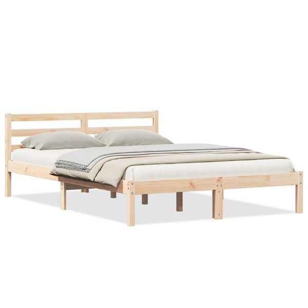 vidaXL Κρεβάτι με κεφαλάρι Καφέ 210 x 140 εκ Μασίφ ξύλο πεύκου