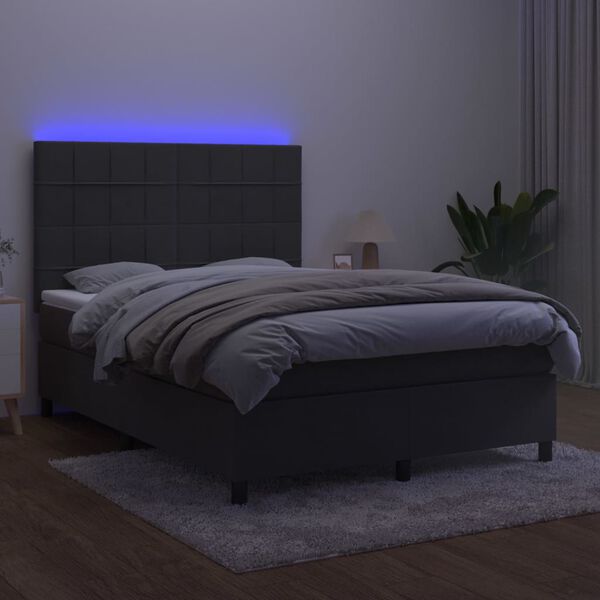 vidaXL &Kappa;&rho;&epsilon;&beta;ά&tau;&iota; Boxspring &mu;&epsilon; &Sigma;&tau;&rho;ώ&mu;&alpha; & LED &Sigma;&kappa;. &Gamma;&kappa;&rho;&iota; 140x200&epsilon;&kappa;. &Beta;&epsilon;&lambda;&omicron;ύ&delta;&iota;&nu;&omicron;