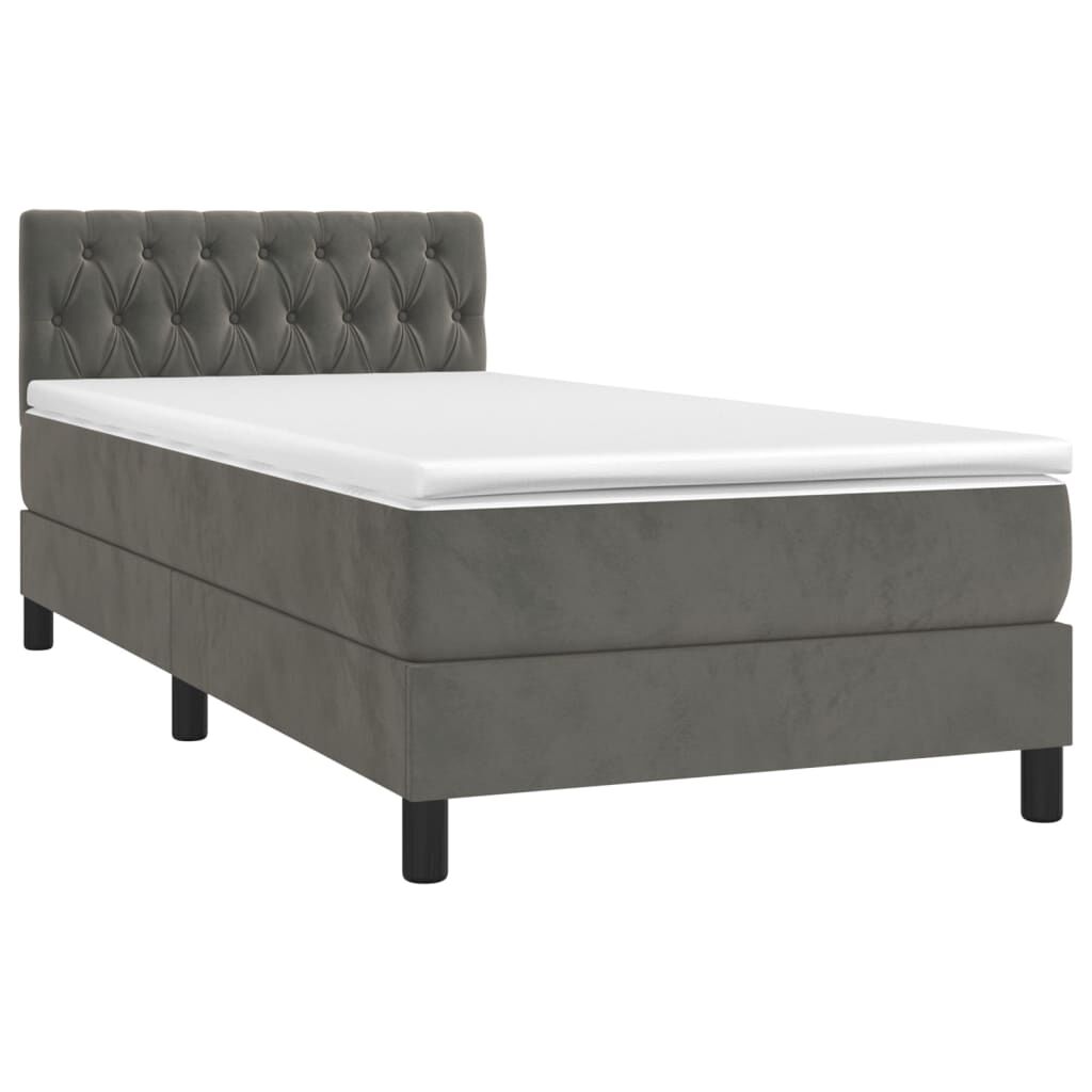 vidaXL Κρεβάτι Boxspring με Στρώμα Σκούρο Γκρι 100x200 εκ. Βελούδινο