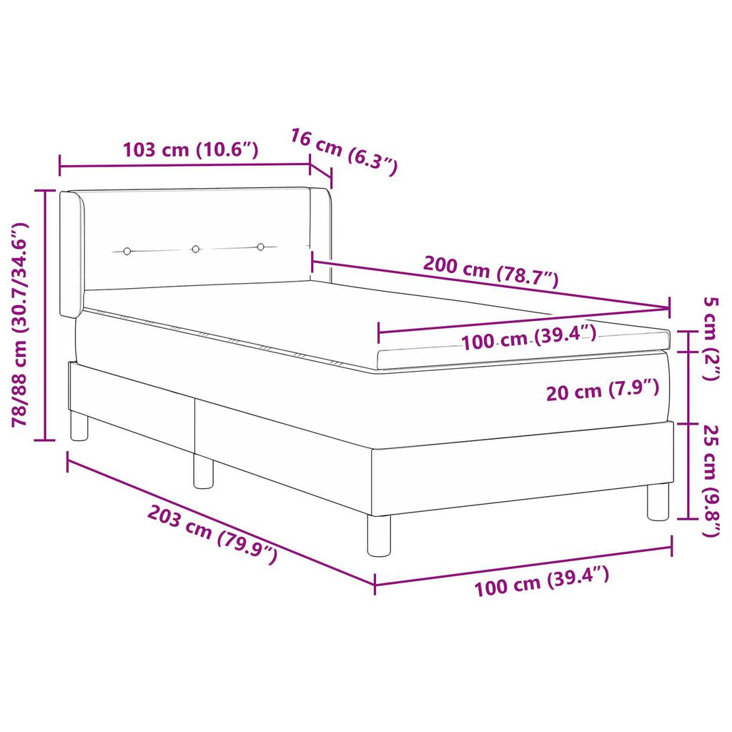 vidaXL Σπαστό Κρεβάτι με Στρώμα Σκούρο Γκρι 100x200 cm Ύφασμα