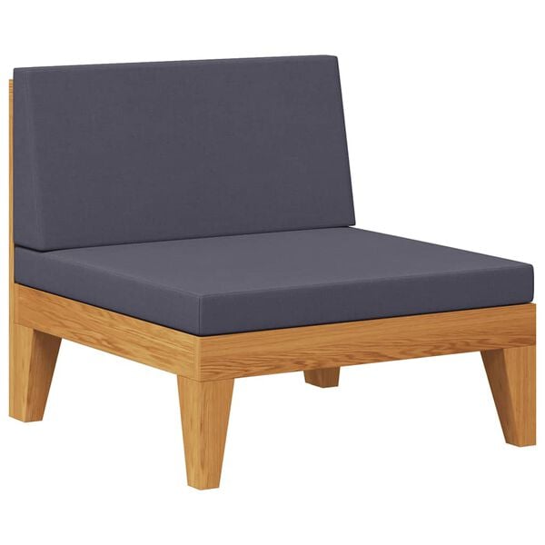 vidaXL Καναπές Μεσαίος Τμημ. Μασίφ Ξύλο Ακακίας Σκούρα Γκρι Μαξιλάρια