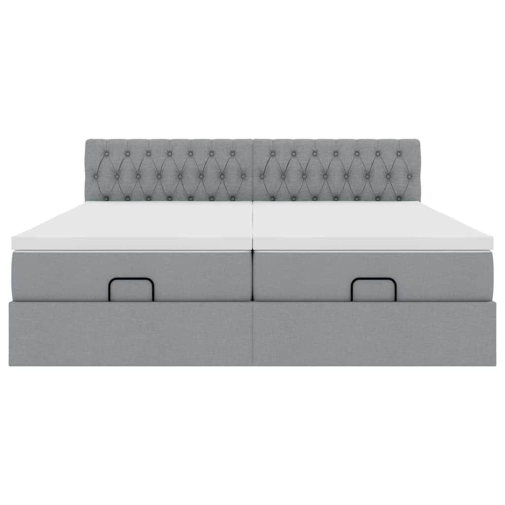 vidaXL Οθωμανικό κρεβάτι με στρώματα & LEDs Ανοιχτό γκρι ύφασμα