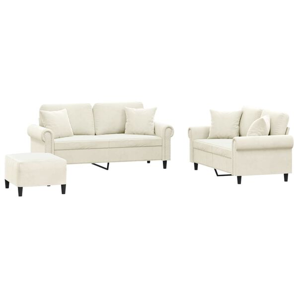 vidaXL Σετ Σαλονιού 3 Τεμαχίων Κρεμ Βελούδινο με Μαξιλάρια