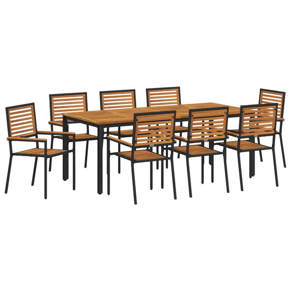 vidaXL Σέτ φαγητού για κήπο 9 pcs Μαύρο 200 x 100 x 75 cm