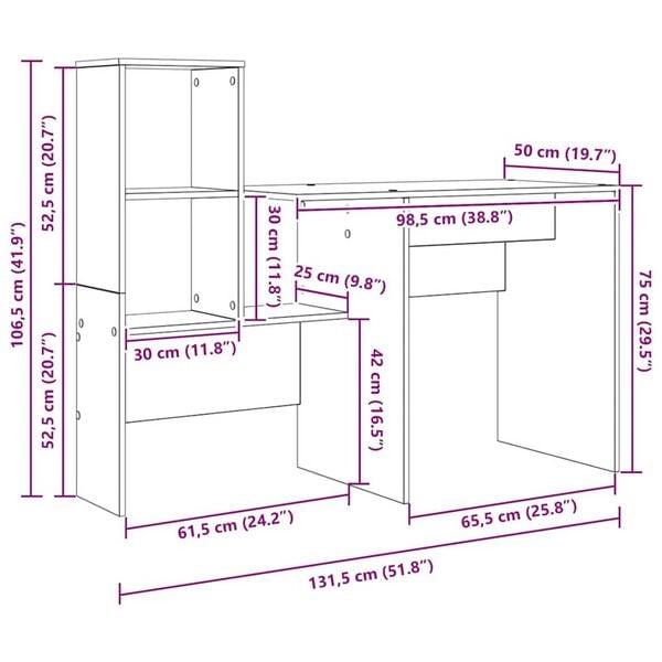 vidaXL Γραφείο Γκρι sonoma 131.5 x 50 x 106.5 εκ. Επεξεργασμένο ξύλο
