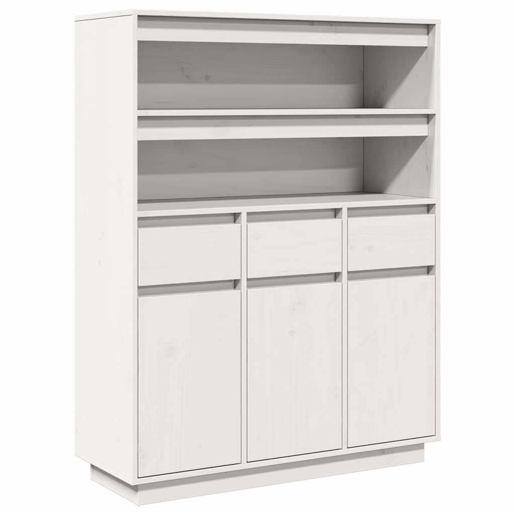 vidaXL Ντουλάπι Ψηλό Λευκό 89x34x116,5 εκ. από Μασίφ Ξύλο Πεύκου