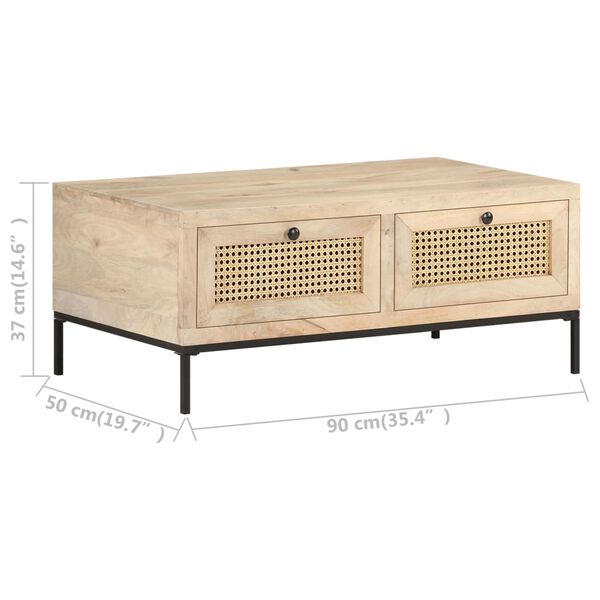 vidaXL Τραπεζάκι Σαλονιού 90x50x37 εκ. Μασίφ Ξύλο Μάνγκο/Φυσικό Καλάμι