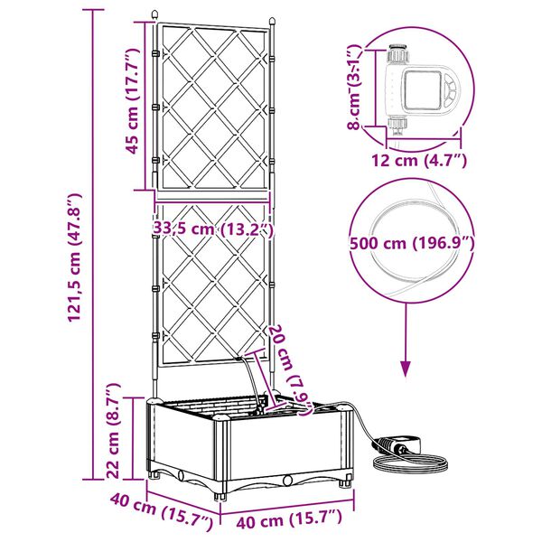 vidaXL Γλάστρες Κήπου 1 τεμ Ανοιχτό γκρι 40 x 40 x 126 cm Πλαστικό