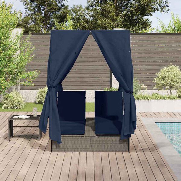 vidaXL Διπλή ξαπλώστρα με οροφή Γκρι 205 x 129 x 200 εκ PE ρατάν