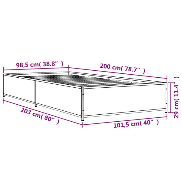 vidaXL Πλαίσιο Κρεβατιού Καφέ Δρυς 100x200 εκ. Επεξ. Ξύλο & Μέταλλο