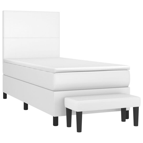 vidaXL Κρεβάτι Boxspring με Στρώμα Λευκό 90x200εκ. από Συνθετικό Δέρμα