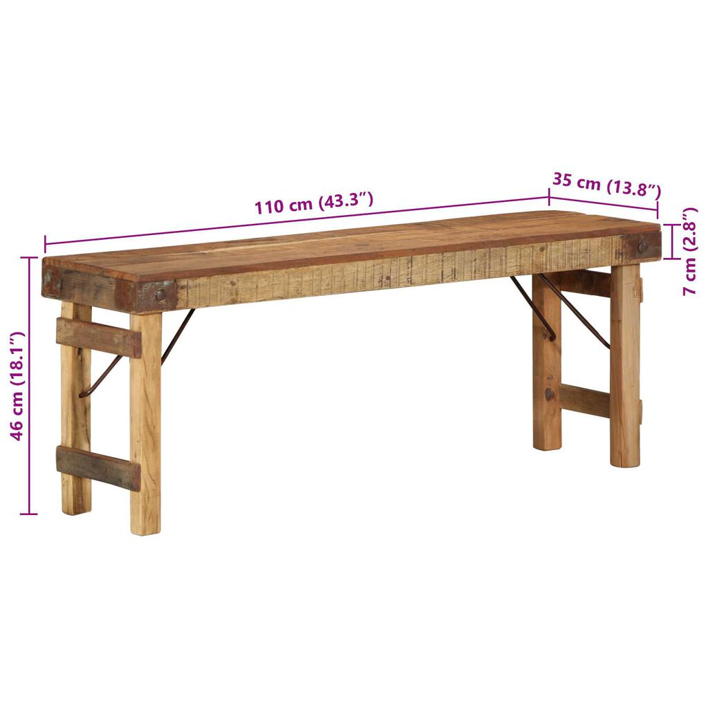 vidaXL Πάγκος 110x35x46 εκ. από μασίφ ανακυκλωμένο ξύλο