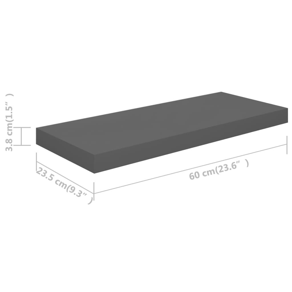 vidaXL Ράφια Τοίχου Γυαλιστερά Γκρι 4 Τεμάχια 60 x 23,5 x 3,8 εκ. MDF