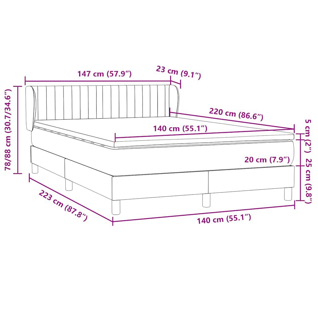 vidaXL Box Spring Κρεβάτι με στρώμα Σκούρο πράσινο 140x220cm Βελούδινο