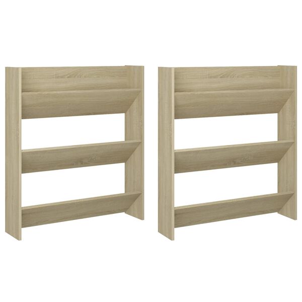 vidaXL Παπουτσοθήκες Τοίχου 2 τεμ. Sonoma Δρυς 80x18x90εκ. Μοριοσανίδα