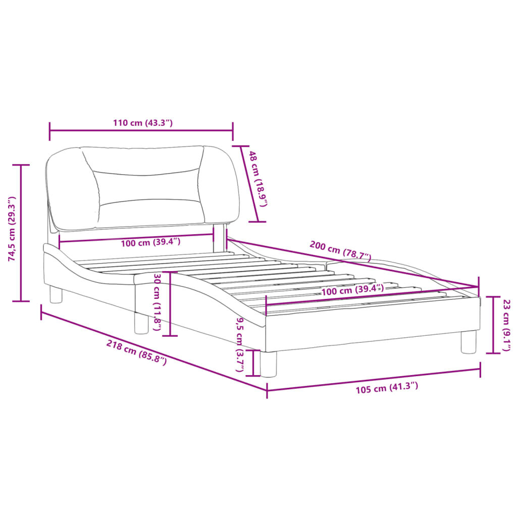 vidaXL Πλαίσιο Κρεβατιού με Κεφαλάρι Μαύρο 100x200 εκ. Συνθετικό Δέρμα