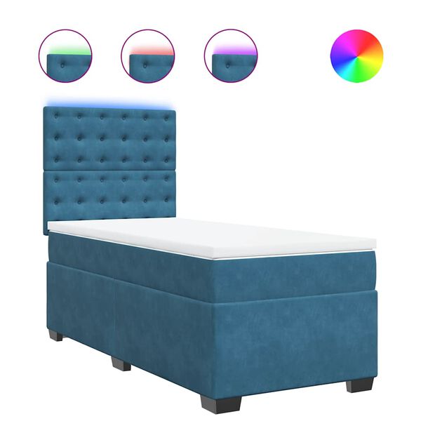 vidaXL Κρεβάτι Boxspring με Στρώμα Μπλε 90x200 εκ. Βελούδινο