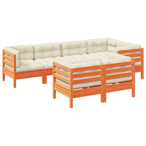 vidaXL Καναπές Κήπου Σετ 7 τεμ. Καφέ Μασίφ Ξύλο Πεύκου με Μαξιλάρια