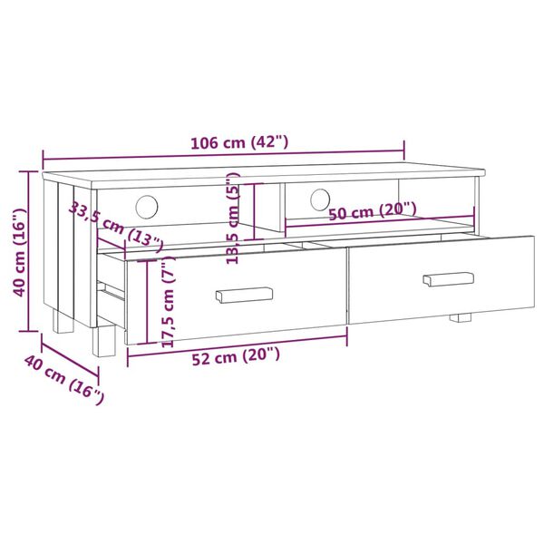 vidaXL Έπιπλο Τηλεόρασης HAMAR Μελί 106 x 40 x 40 εκ Μασίφ Ξύλο Πεύκου