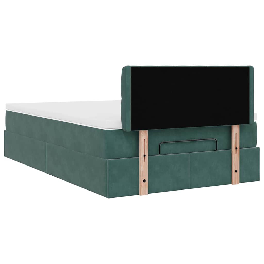 vidaXL Οθωμανικό κρεβάτι με στρώμα & LEDs Dark Green 120x200cm Velvet