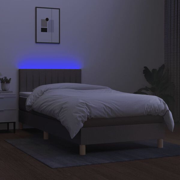 vidaXL &Kappa;&rho;&epsilon;&beta;ά&tau;&iota; Boxspring &mu;&epsilon; &Sigma;&tau;&rho;ώ&mu;&alpha; & LED Taupe 90x190 &epsilon;&kappa;. &Upsilon;&phi;&alpha;&sigma;&mu;ά&tau;&iota;&nu;&omicron;