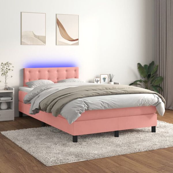 vidaXL &Kappa;&rho;&epsilon;&beta;ά&tau;&iota; Boxspring &mu;&epsilon; &Sigma;&tau;&rho;ώ&mu;&alpha; & LED &Rho;&omicron;&zeta; 120x200 &epsilon;&kappa;. &Beta;&epsilon;&lambda;&omicron;ύ&delta;&iota;&nu;&omicron;