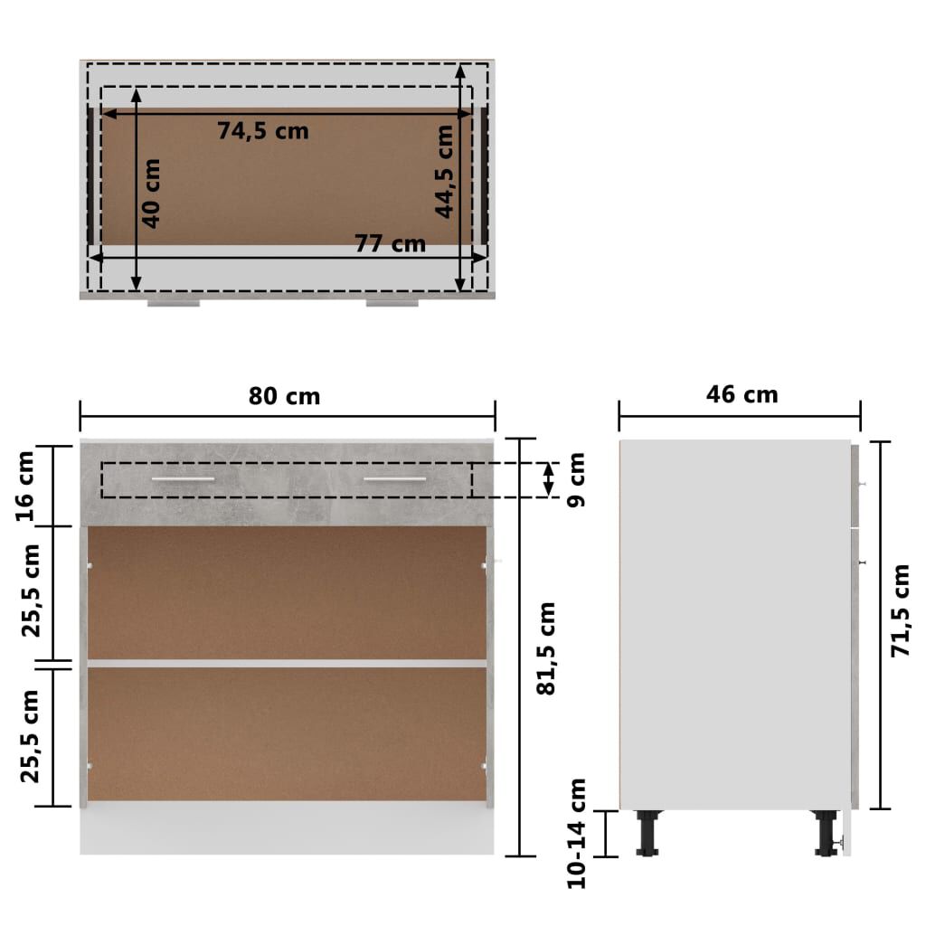 vidaXL Ντουλάπι Νεροχύτη Γκρι Σκυροδέματος 80x46x81,5 εκ. Επεξ. Ξύλο
