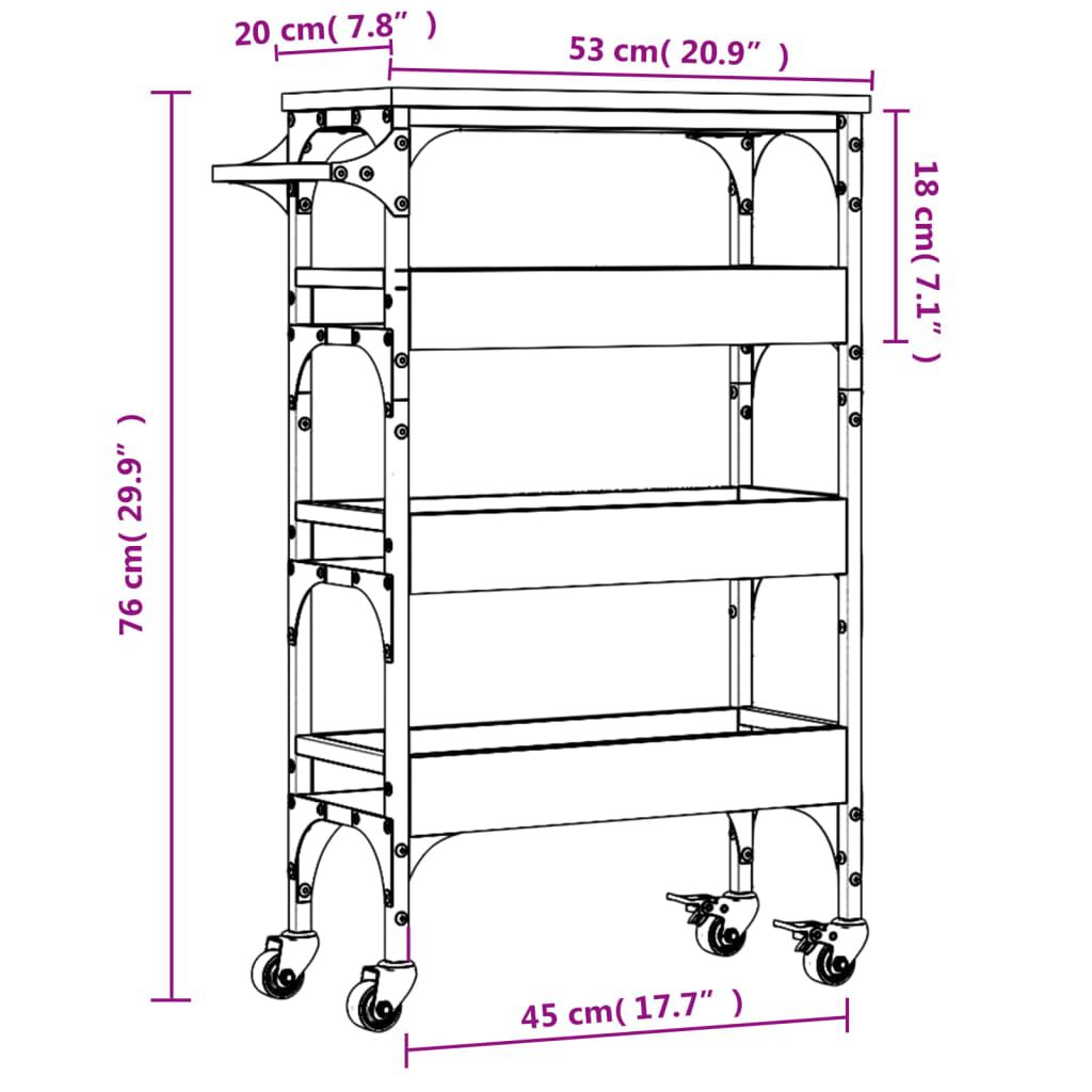 vidaXL Τρόλεϊ Κουζίνας Μαύρο 53x20x76 εκ. από Επεξεργασμένο Ξύλο