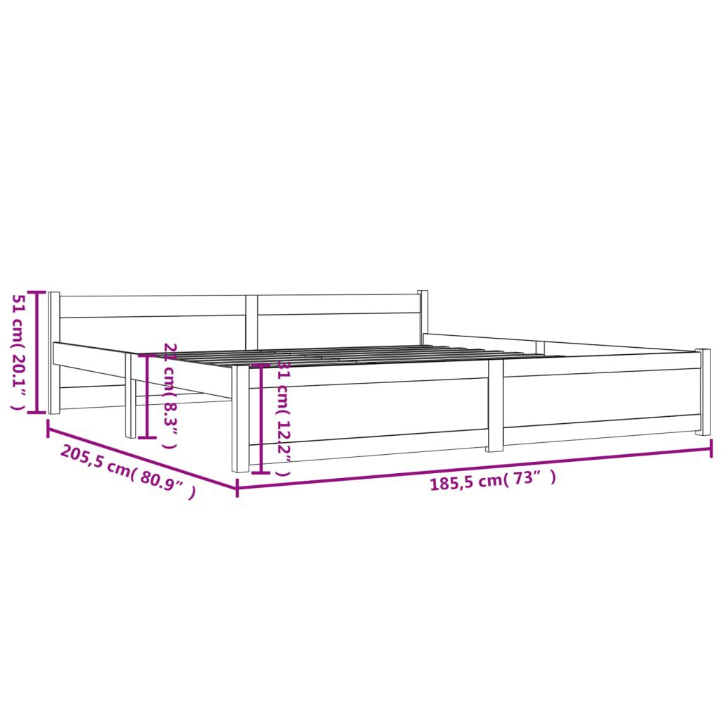 vidaXL Πλαίσιο Κρεβατιού Λευκό 180 x 200 εκ. Μασίφ Ξύλο Super King