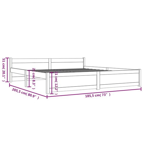 vidaXL Πλαίσιο Κρεβατιού Λευκό 180 x 200 εκ. Μασίφ Ξύλο Super King
