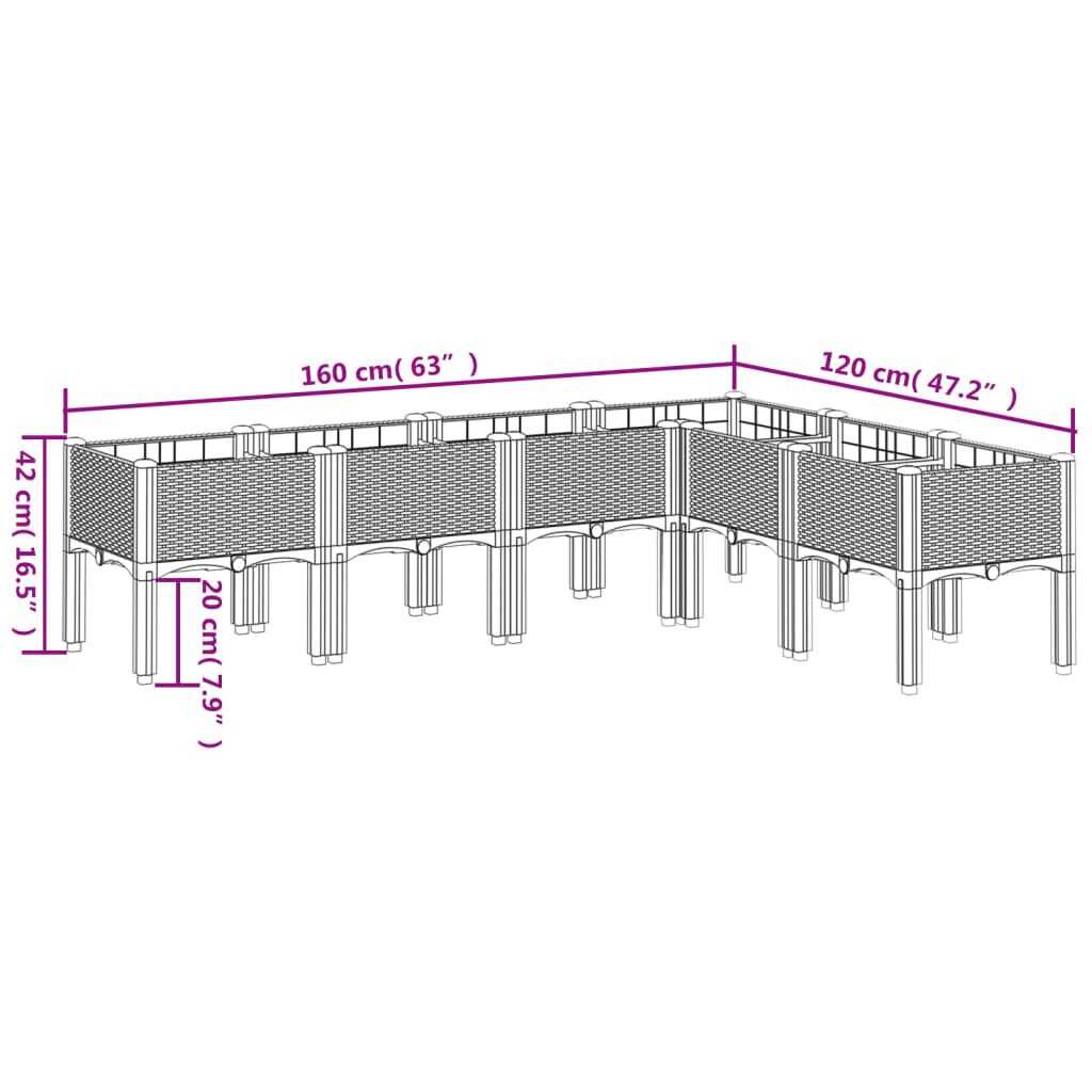 vidaXL Ζαρντινιέρα Κήπου με Πόδια Αν. Γκρι 160x120x42 εκ. Πολυπροπ.