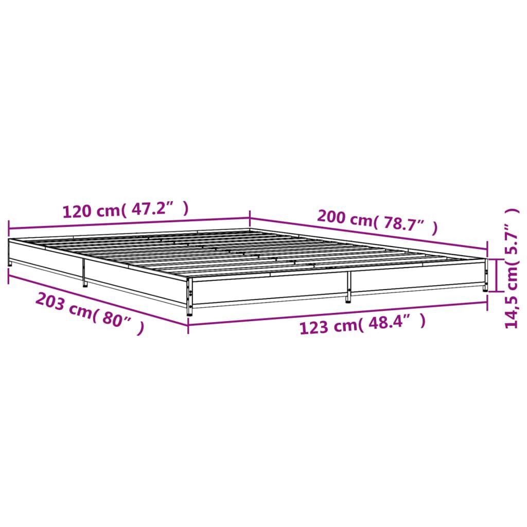 vidaXL Πλαίσιο Κρεβατιού Μαύρο 120x200 εκ. Επεξ. Ξύλο & Μέταλλο