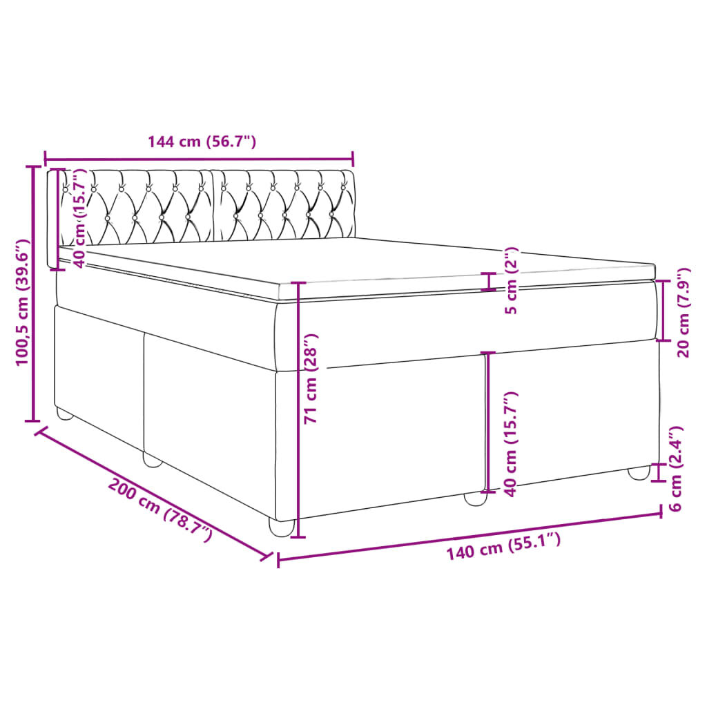 vidaXL Κρεβάτι Boxspring με Στρώμα Μαύρο 140x200 εκ. Υφασμάτινο