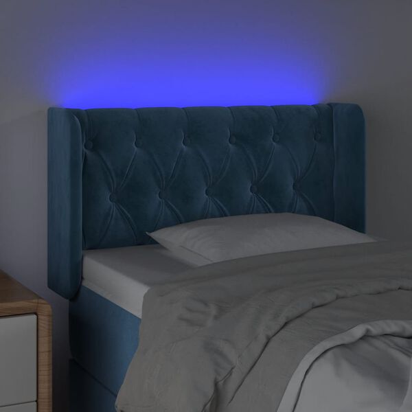 vidaXL Κεφαλάρι Κρεβατιού LED Σκούρο Μπλε 83x16x78/88 εκ. Βελούδινο