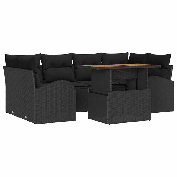vidaXL Σετ Καναπέ Κήπου με αποθήκευση 7 pcs Μαύρο Πολυ ράταν