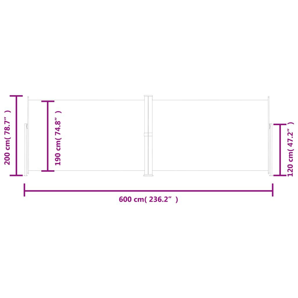 vidaXL Σκίαστρο Πλαϊνό Συρόμενο Μαύρο 200 x 600 εκ.