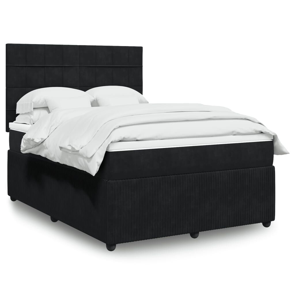 vidaXL Κρεβάτι Boxspring με Στρώμα Μαύρο 140x200 εκ. Βελούδινο