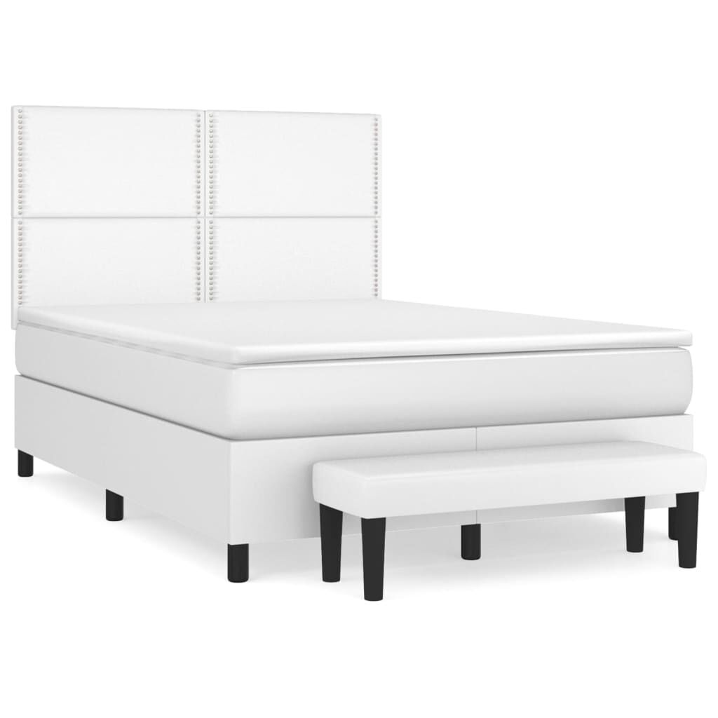 vidaXL Κρεβάτι Boxspring με Στρώμα Λευκό 140x200εκ.από Συνθετικό Δέρμα