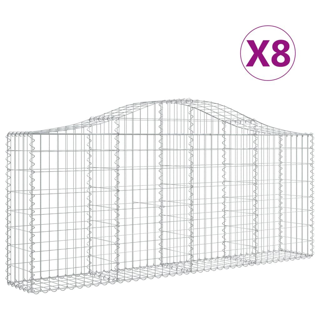 vidaXL Συρματοκιβώτια Τοξωτά 8 τεμ. 200x30x80/100 εκ. Γαλβαν. Ατσάλι