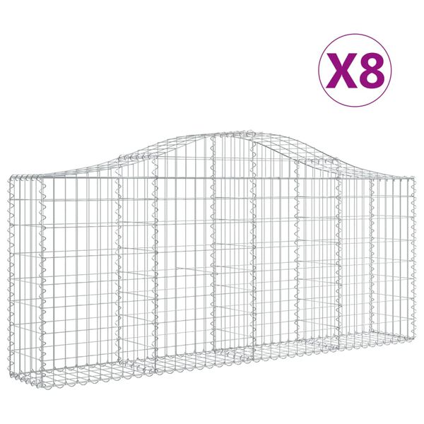 vidaXL Συρματοκιβώτια Τοξωτά 8 τεμ. 200x30x80/100 εκ. Γαλβαν. Ατσάλι