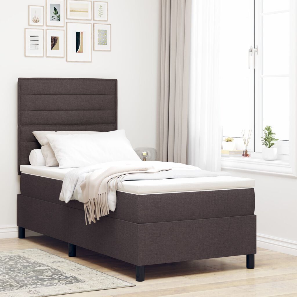 vidaXL Κρεβάτι με Βάση Σκούρο Καφέ 100x200 cm Ύφασμα