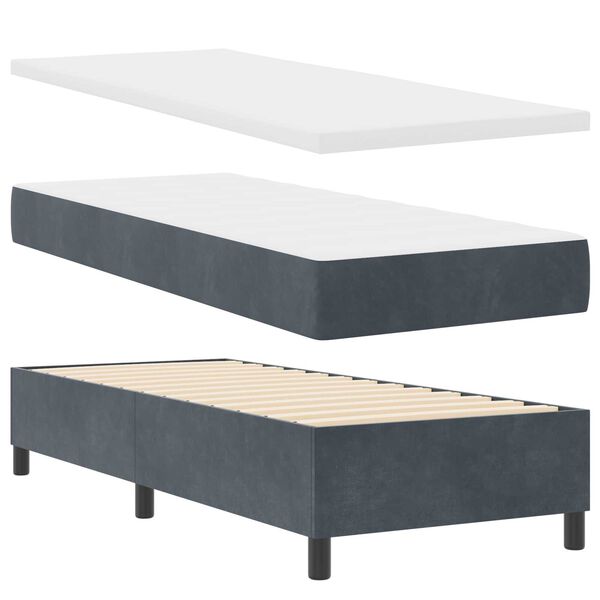 vidaXL Κρεβάτι Box Spring LED με Στρώμα Argyle Σκούρο γκρι 80 x 200 cm