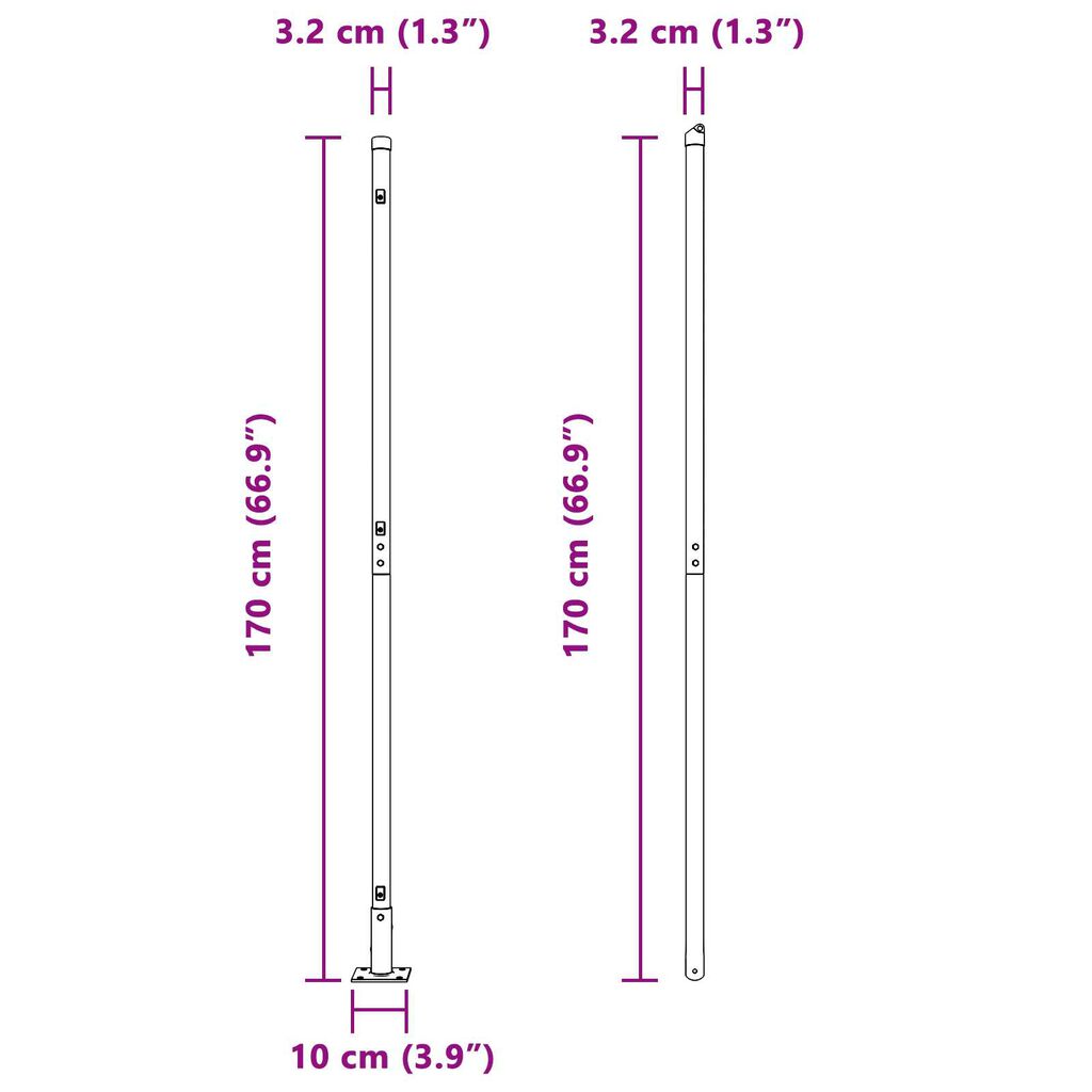 vidaXL Πό posts φράχτη 7 pcs Ασημί Ø32mm 170 εκ Γαλβανισμένος χάλυβας