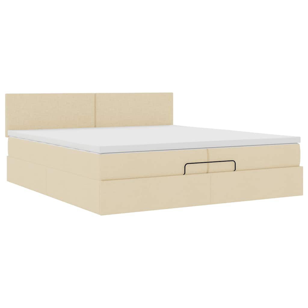 vidaXL Οθωμανικό κρεβάτι με στρώμα Cream 200x200 cm Ύφασμα