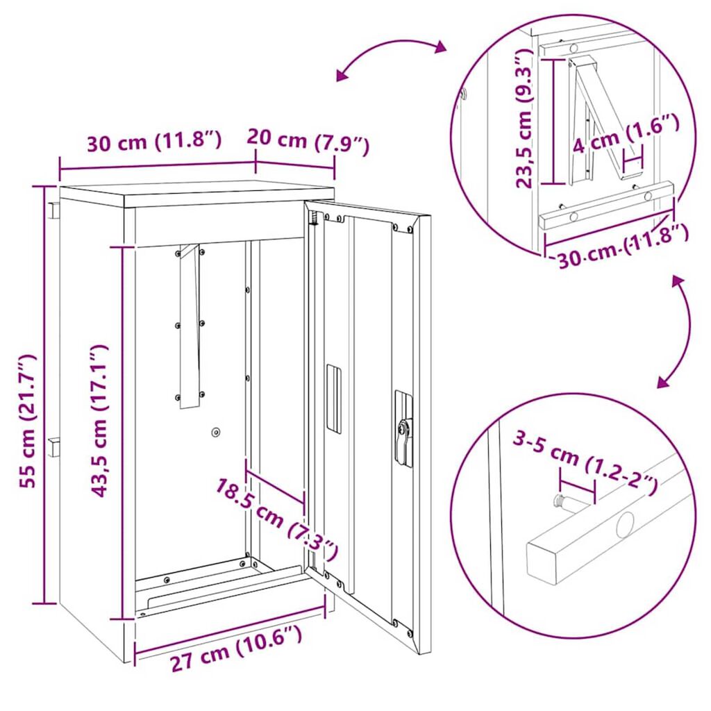 vidaXL γραμματοκιβώτιο Μαύρο 30 x 23 x 55 εκ. Ανοξείδωτο ατσάλι