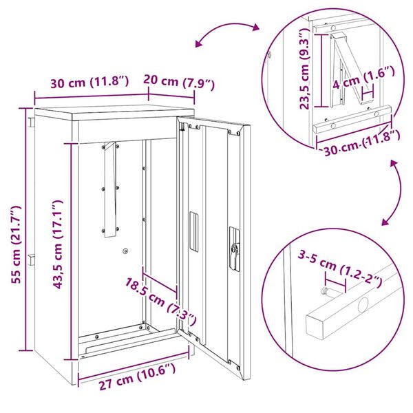 vidaXL γραμματοκιβώτιο Μαύρο 30 x 23 x 55 εκ. Ανοξείδωτο ατσάλι