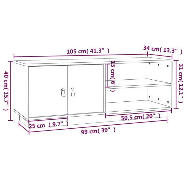 vidaXL Έπιπλο Τηλεόρασης Μαύρο 105x34x40 εκ. από Μασίφ Ξύλο Πεύκου